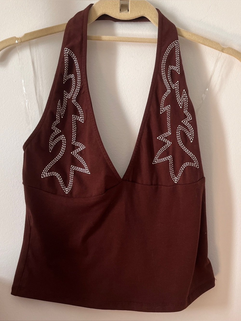 Windsor Western Cowgirl Halter Tank Top Embroidered Brown White
